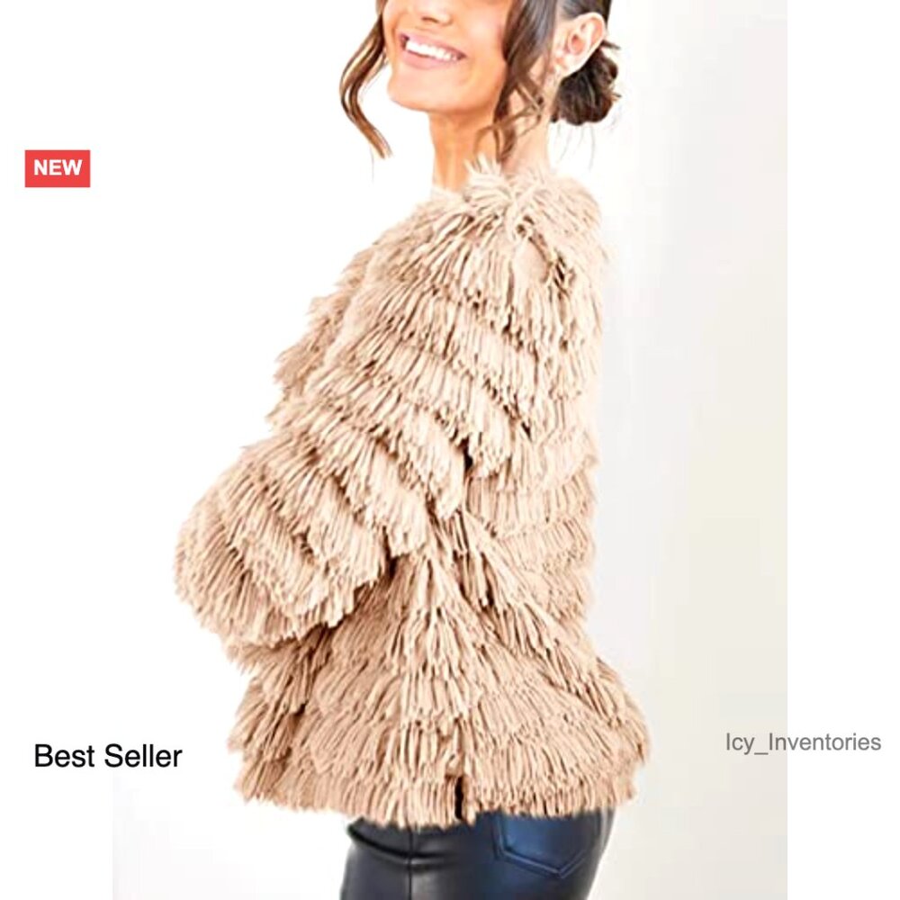 Open Front Faux Fur Cardigan Vintage Parka Shaggy Jacket Coat Y2K Chic - Picture 3 of 7